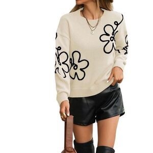 Floral Doodle Drop Shoulder Sweater Medium